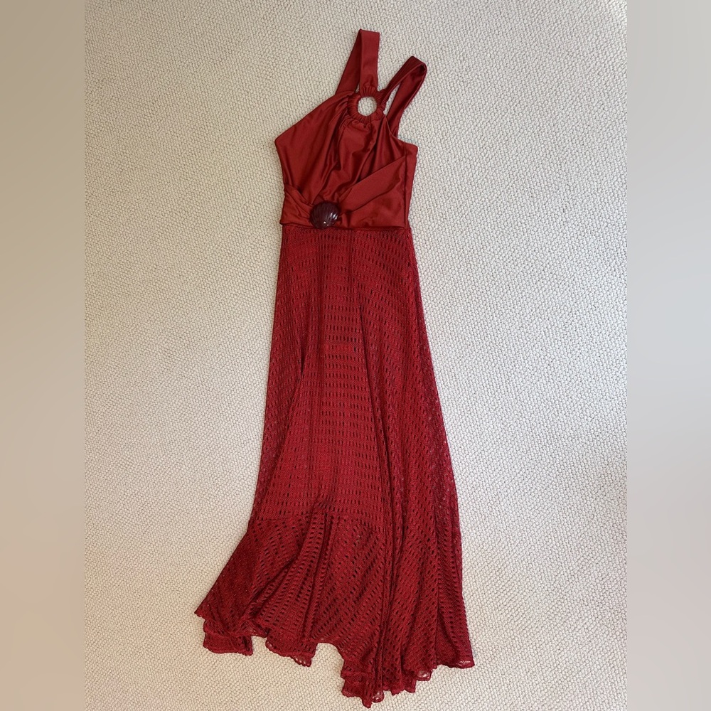 PatBo red netted beach dress with shell - like new